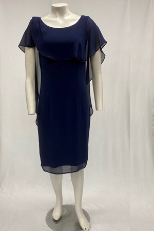 LIMITED Mel Chiffon Dress With Frill Overlay - Navy